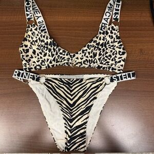 Stella McCartney Black and Cream Animal Print Bikini